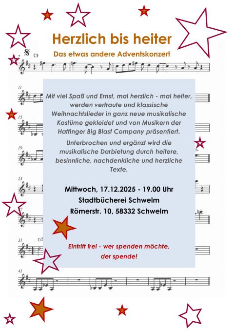 Ankündigung Adventskonzert 17.12.2025 um 19 Uhr in der Stadtbücherei